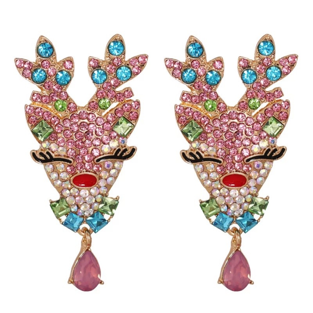 Gift Idea - Christmas Reindeer Earrings - Pink - Picture 5 of 7